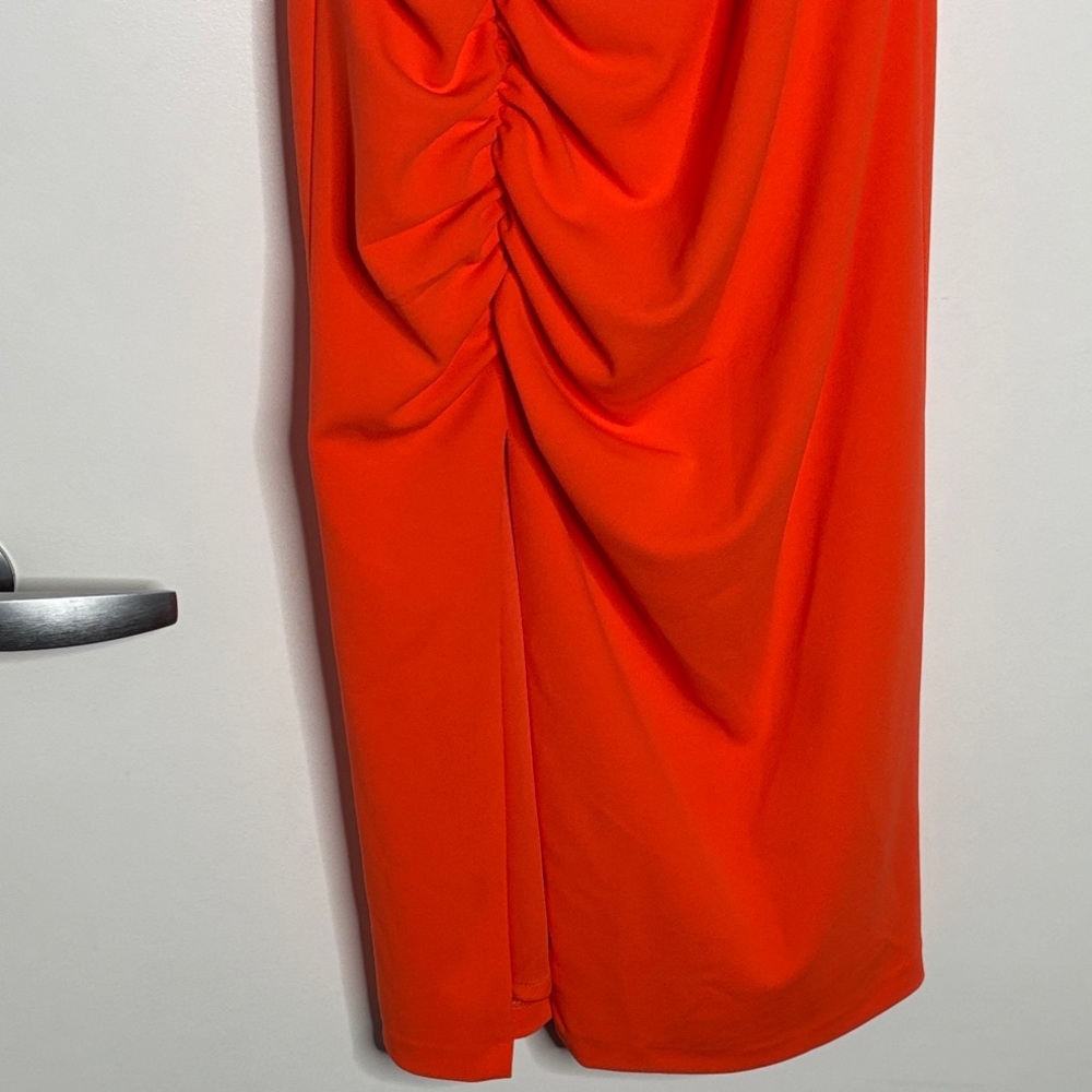 Aqua Vibrant Orange Ruched Midi Dress - Picture 8 of 8